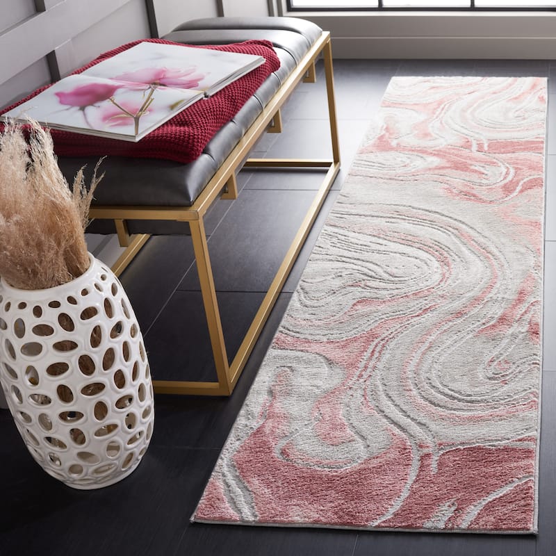 SAFAVIEH Meadow Gundela Modern Abstract Rug - 2'  x  8' - Light Grey/Pink - Runner