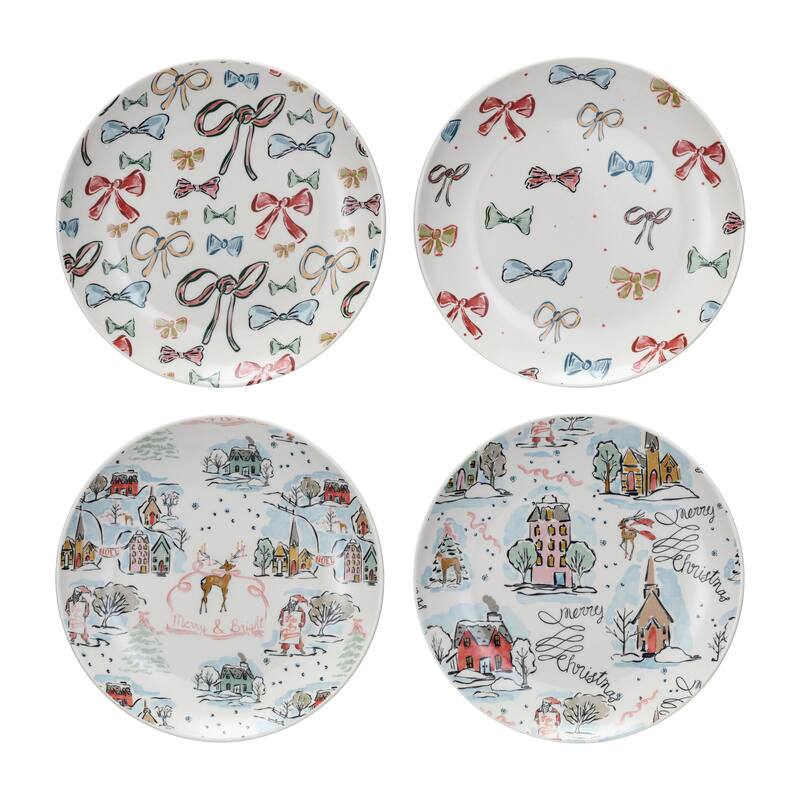 Stoneware Plate with Holiday Pattern, Set of 4