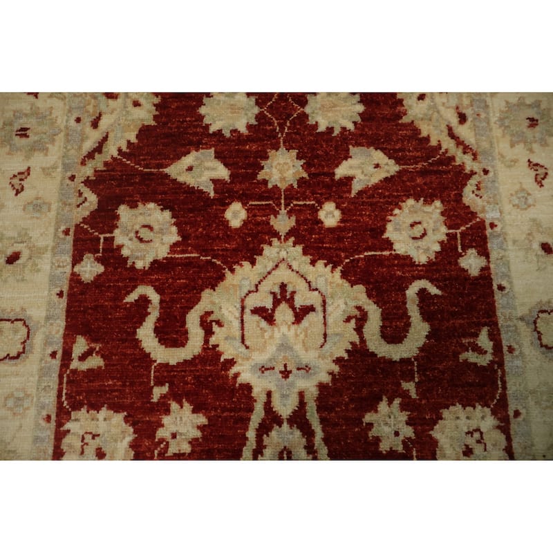 Hand Knotted Oriental 100% Wool Carpet Traditional Floral Red Peshawar Runner Rug - 9' 9'' X 2' 9''