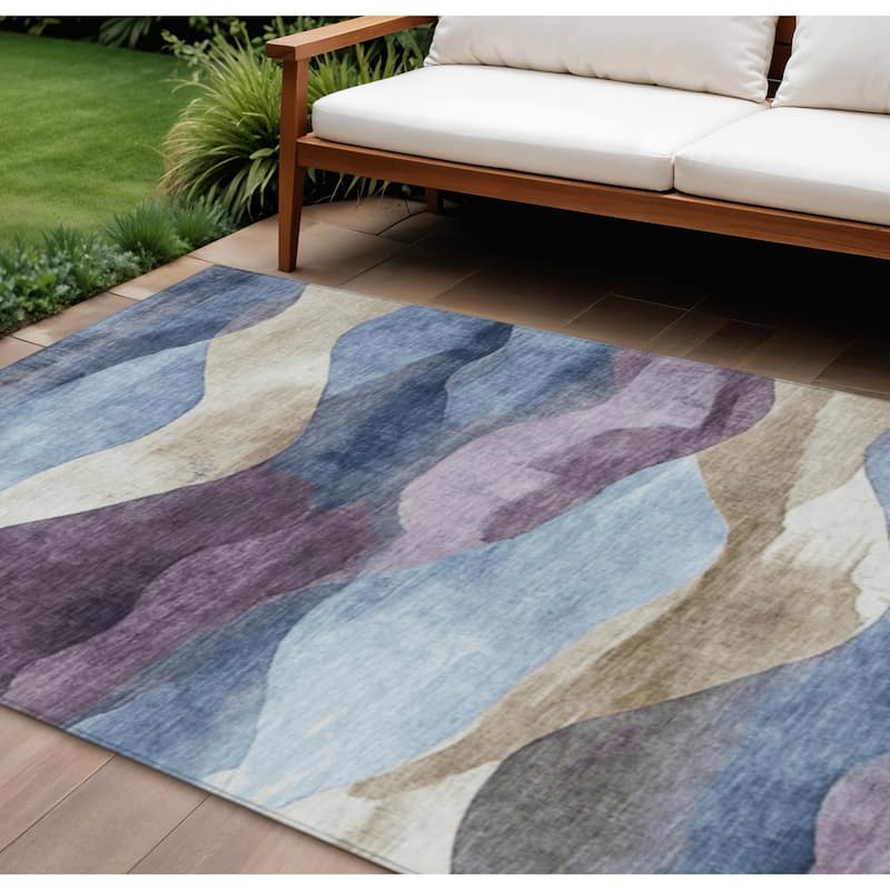 HomeRoots Abstract Transitional Rectangle Outdoor Rug - 10' X 14'