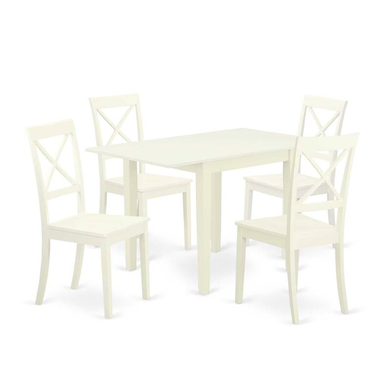 HomeStock 5-Pc Linen White Finish Solid Wood Top - Dining Room Set - Seats 4