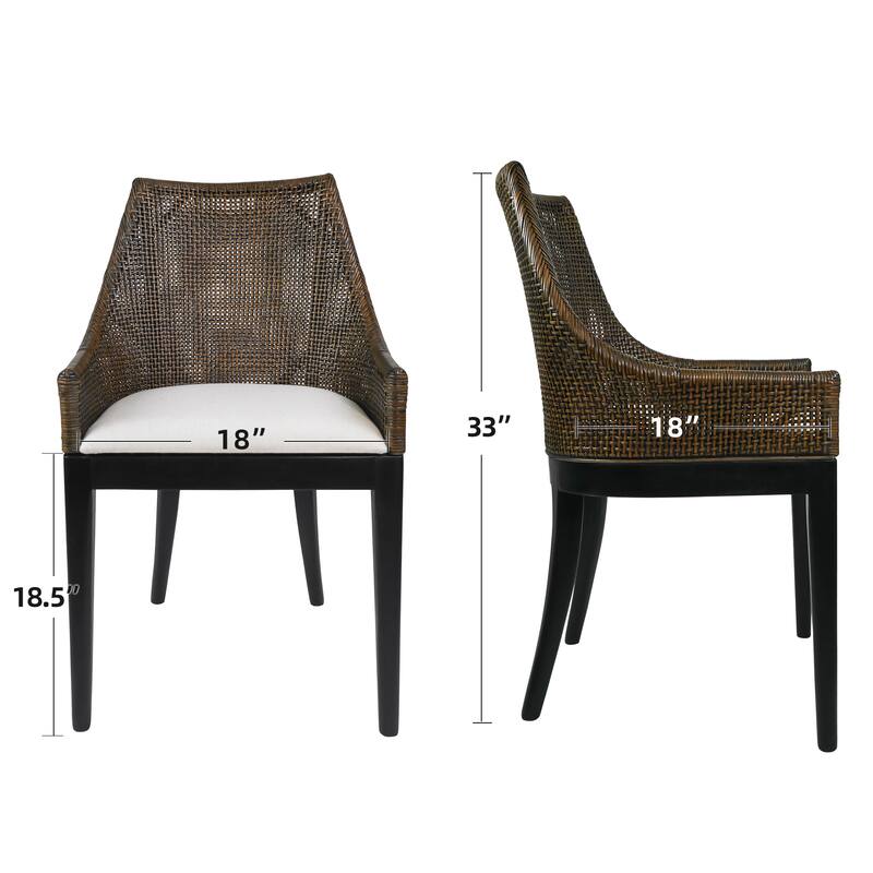 Boho 18" W Rattan Accent Chair Mahogany Leg Base