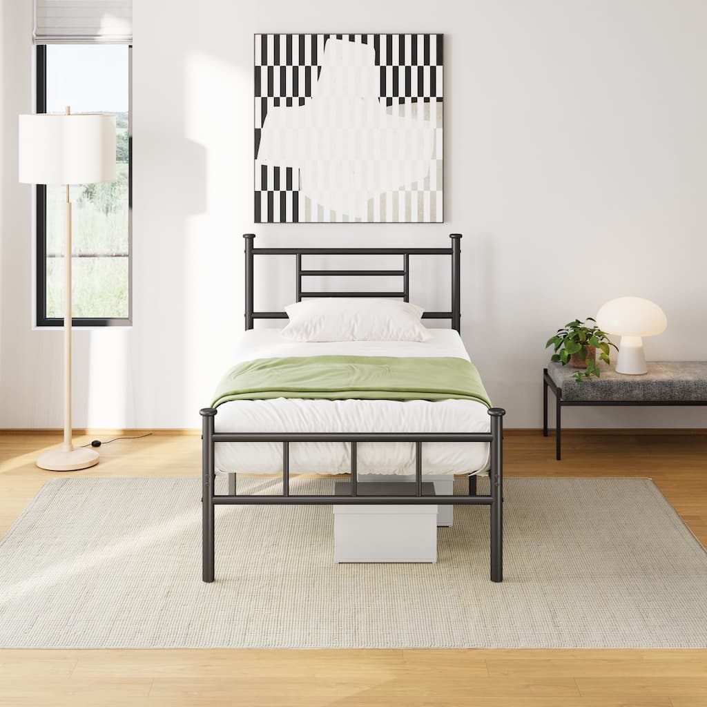 Classic Metal Platform Base with Headboard and Footboard, Round Corner Legs Mattress Slide Stopper