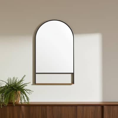 HomeRoots 40" Black Metal Arch Framed Accent Mirror With Shelf - 24.02 in. x 39.96 in. x 3.94 in.