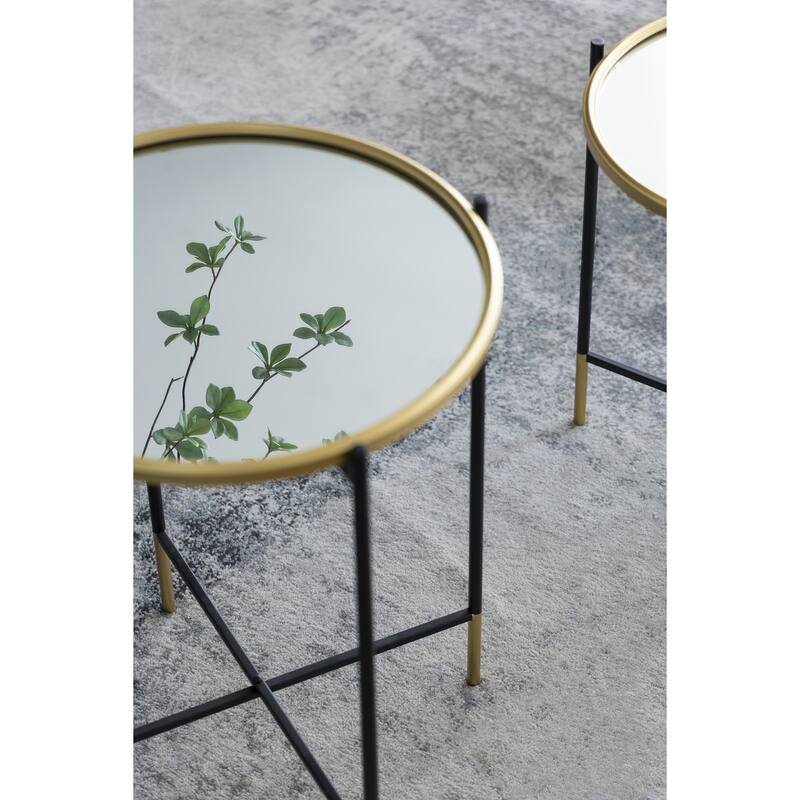 Nesting Side Tables Set of 2 with Glass Tops and Metal Frame