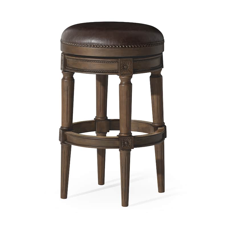 Maven Lane Pullman Backless Kitchen Stool - Walnut Vegan Leather - Bar Height
