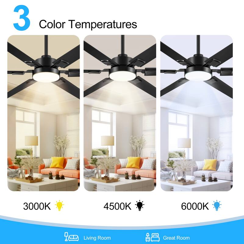 72 Inch Large LED Ceiling Fan with Light Kit and Remote Control