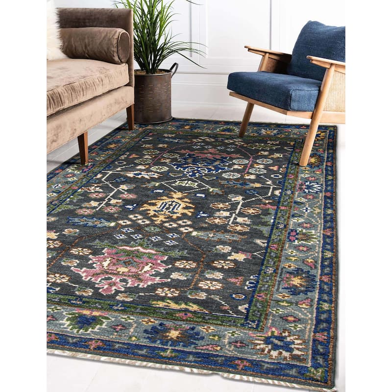 ECARPETGALLERY Hand-knotted Modern Oushak Dark Grey Wool Rug - 5'0 x 8'2
