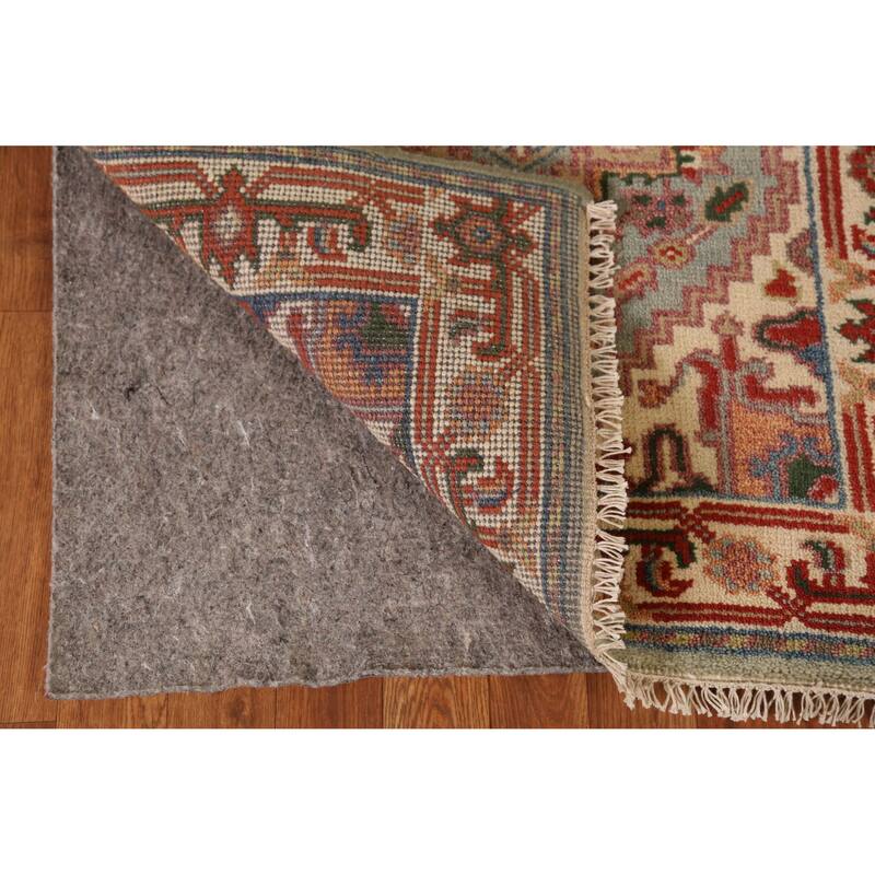 Geometric Heriz Serapi Indian Runner Rug Handmade Blue Wool Carpet - 2'7" x 10'5"