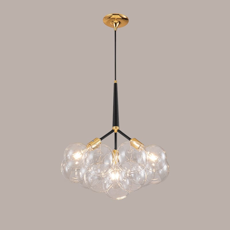 3-Light Modern Glam Cluster Clear Glass Globe Bubble Chandelier with Bulbs Included - 19.7 in. W x 22 in. H