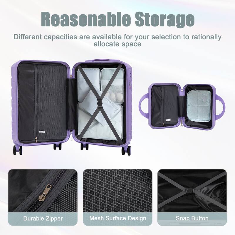 2 Piece Carry On Luggage Set, ABS Hardside Suitcase with Cosmetic Case