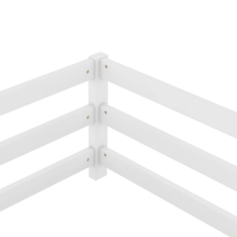 Full Size Wood Montessori Floor Bed w/ Fence for Kids, Girls, Boys -White, Easy Assemble