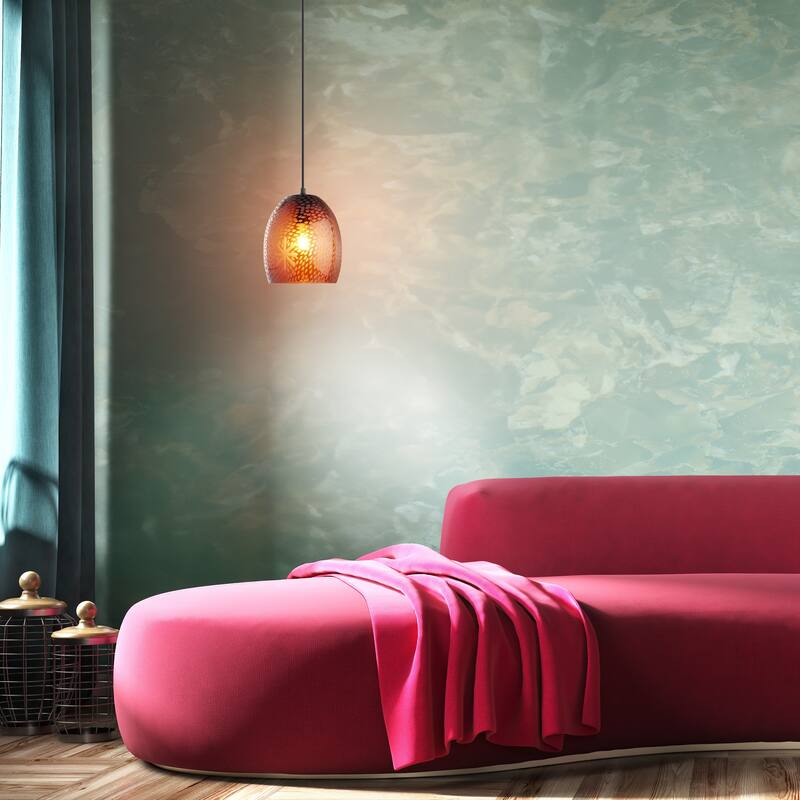 Charlene River of Goods Black Metal and Hand-Blown Glass 8-Inch Pendant Light with Adjustable Hanging Cord - 8" x 8" x 64"