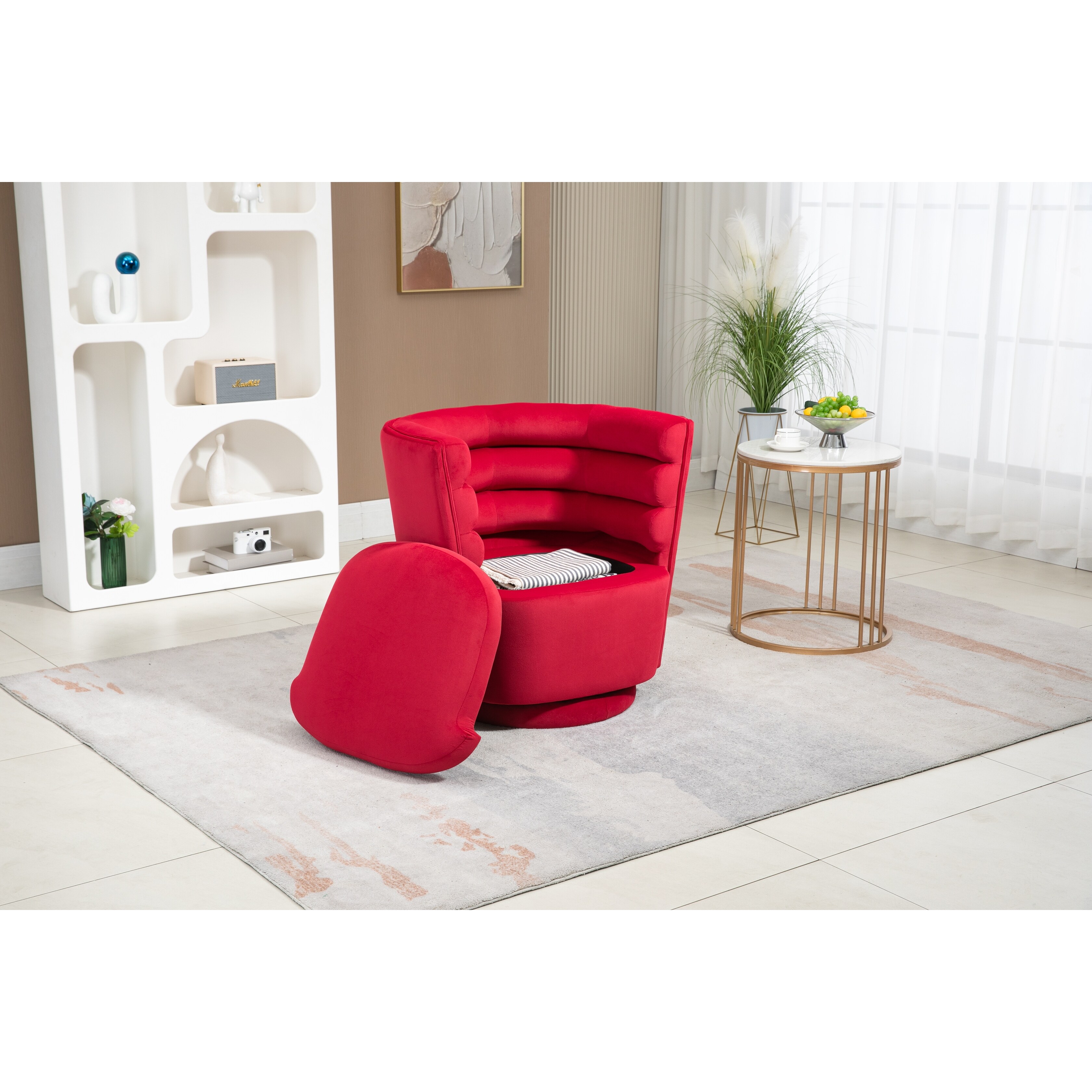 Swivel Barrel Chair Comfy Round Accent Chair with storage for