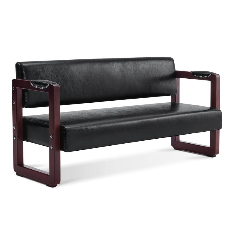 BarberPub Upholstered Waiting Room Chairs, Bench with Backrest, Faux Leather Armed Bench - 23"D x 61.2"W x 29.9"H