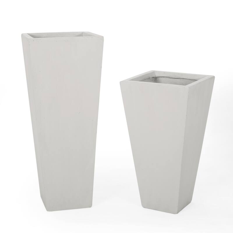 Ella Outdoor Modern Large and Small Cast Stone Planter Set by Christopher Knight Home