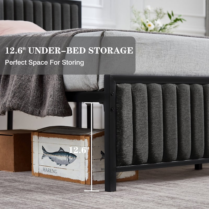 VECELO Upholstered Bed Frame with Tufted Headboard & Footboard Heavy Duty Steel Slats Platform No Box Spring Needed