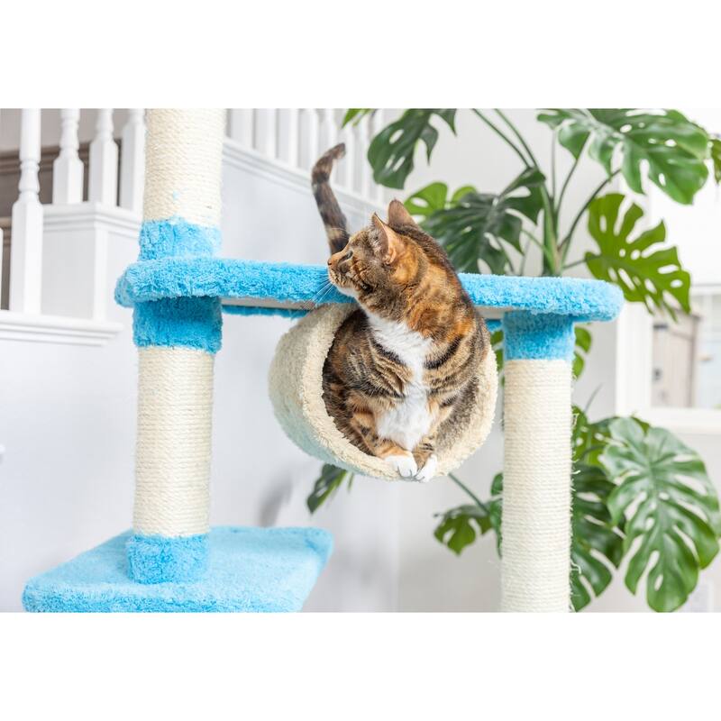 Real Wood Cat Climber, Cat Jungle Tree With Platforms, Skyblue