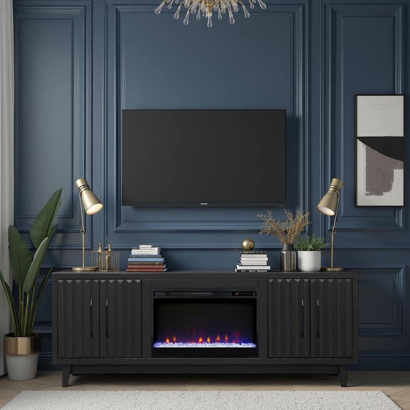Bridgevine Home Radiance 75 inch Fireplace TV Stand for TVs up to 85 inches - Black