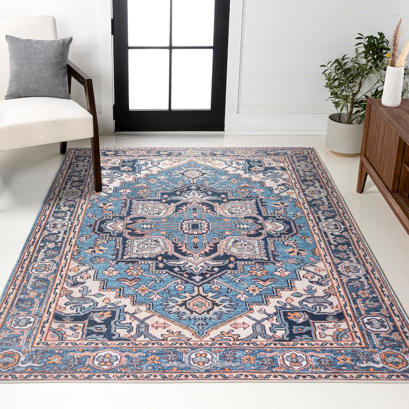 JONATHAN Y Victoria Ornate Large Medallion Machine Washable Area Rug