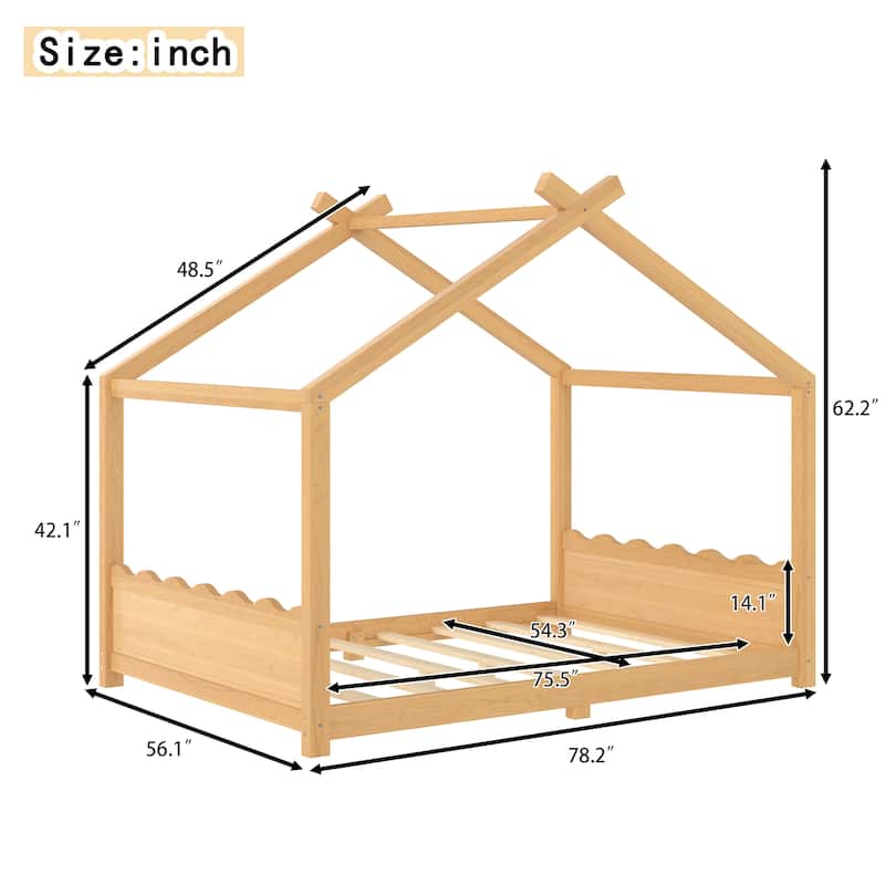 Wood House Bed Floor Bed with Support Slats Montessori Bed