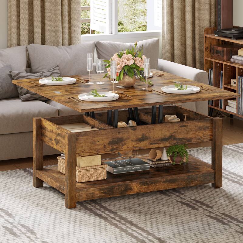 Moasis Lift Top Coffee Table Extendable Tabletop with Hidden Storage and Shelves