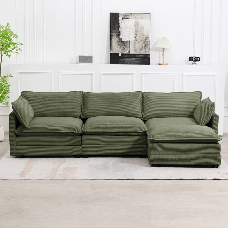 3-Seat Corduroy Modular Sofa with an Independent Removable Ottoman for Living Room or Business