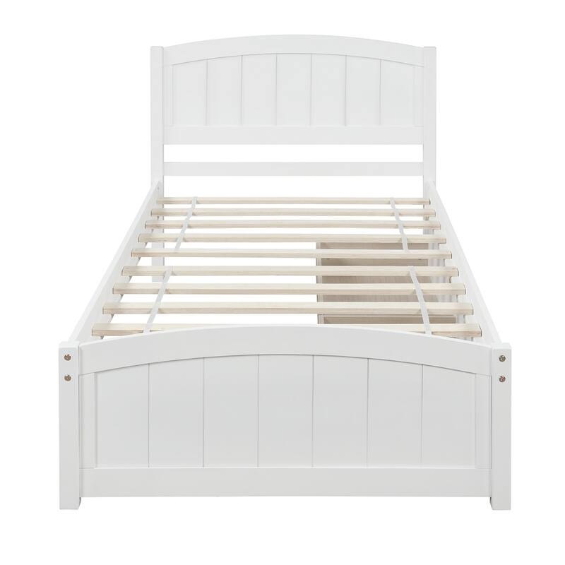 Twin Size Wood Platform Bed with Two Drawers, Solid Construction, No Box Spring Required - White