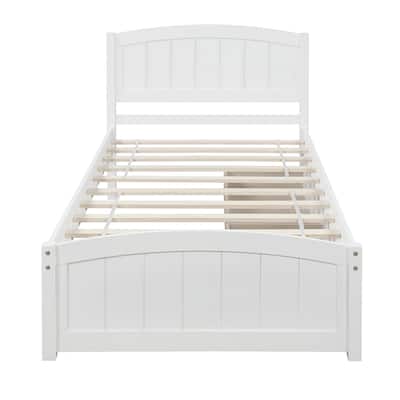 Twin Size Wood Platform Bed with Two Drawers, Solid Construction, No Box Spring Required
