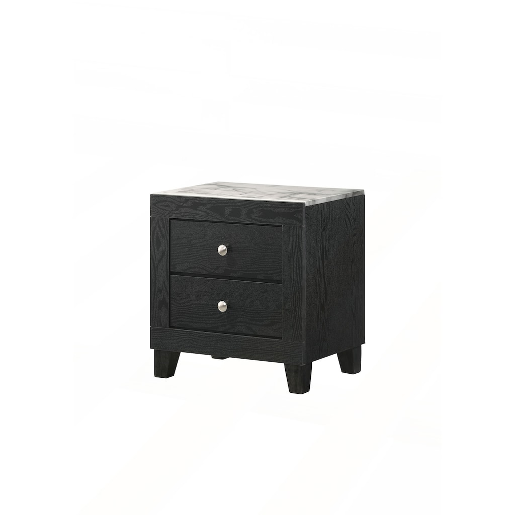 Contemporary Modern Nightstand with Faux Marble Top and Two Drawers for Elegant Bedroom Decor