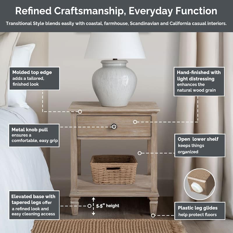 Madison Park Signature Victoria one-drawer wood bedside table with shelf