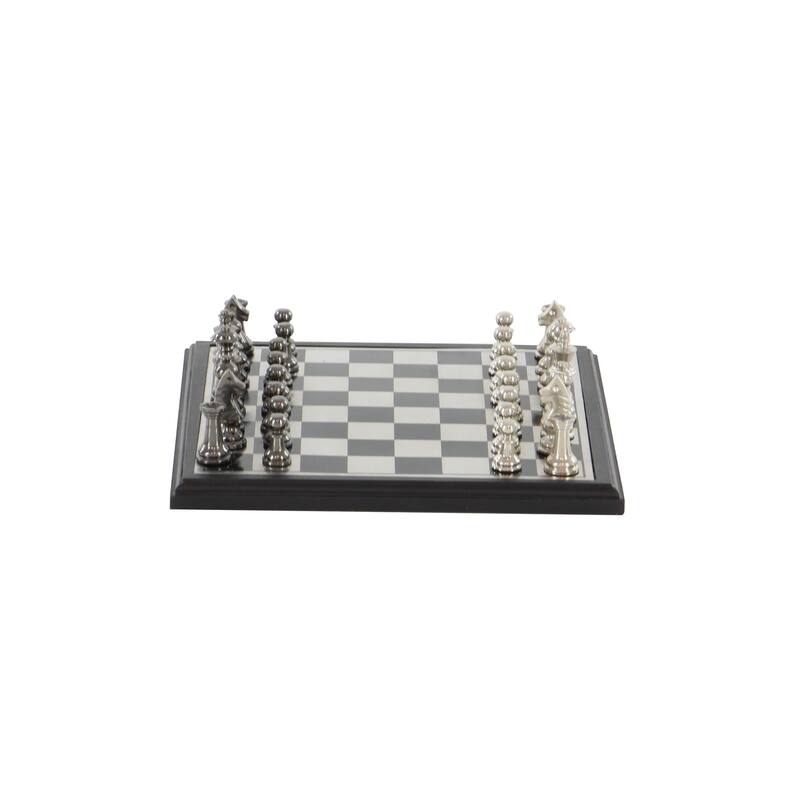 Aluminum Metal Chess Game Set with Black and Silver Pieces - Silver - Roche River Decor
