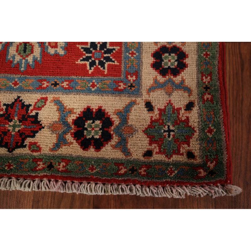 Red Kazak Foyer Rug Handmade Oriental Geometric Wool Carpet - 2'0" x 3'0"