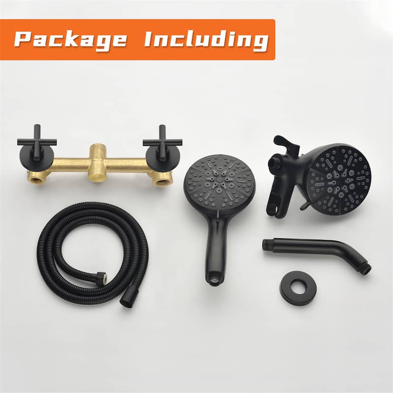 Wall Mount Shower Faucet with Hand Shower Brass 7-Setting Spray Dual Head Wall Mounted Shower System with Valve