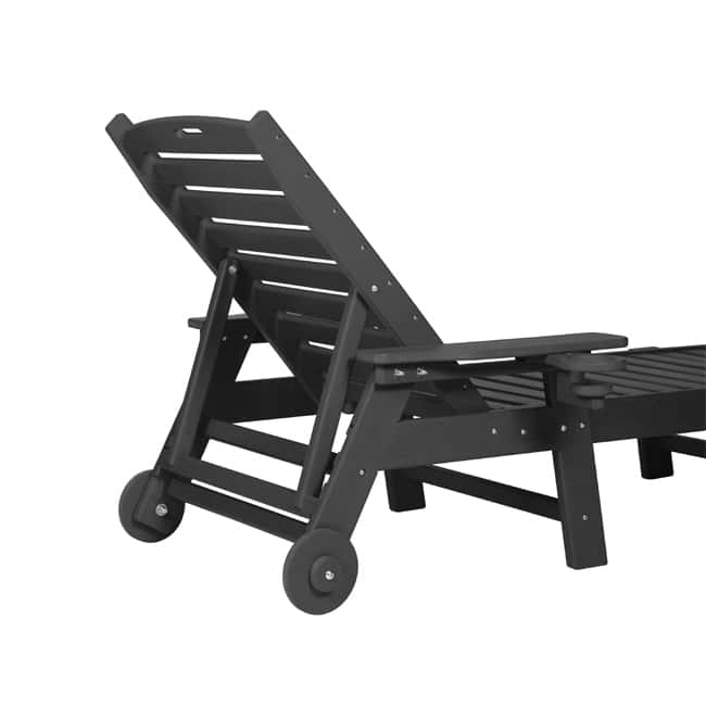 Oversized Outdoor Lounge Chair With Wood Texture‌ - Five-Position Adjustable HDPE Chaise Lounge Featuring Wheels And Cup Holder.