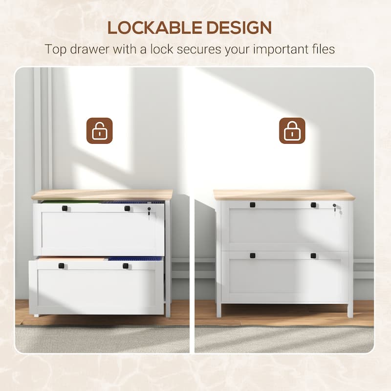 HOMCOM Lateral File Cabinet with 2 Drawers for Home Office, Filing Cabinet with Lock, Adjustable Hanging Bar for Letter, A4