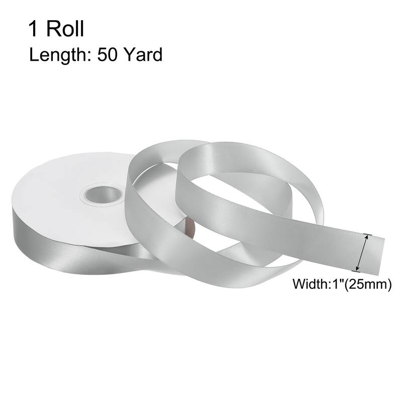 Satin Ribbon Grosgrain Valentine Solid Double Face Wedding Ribbon - Silver - 1" x 50 Yard