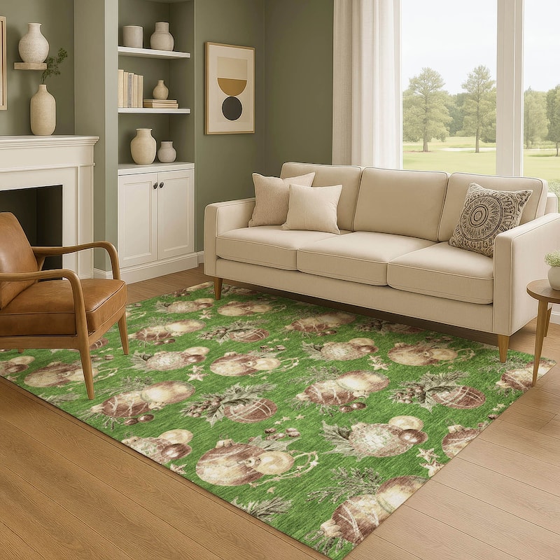 Premium Washable Super Soft Holiday Ornament Mayfield Rug - Green - 3' x 5'