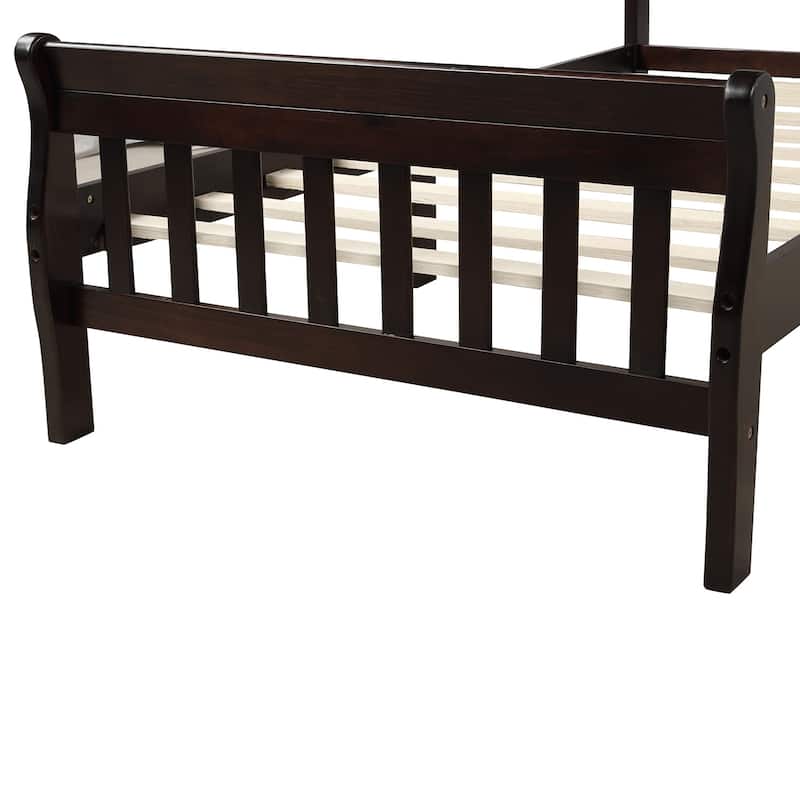 Classic Sleigh Bed Twin Size Platform Bed with Hollow Design Headboard and Footboard, Solid Wood Frame with Slat Support