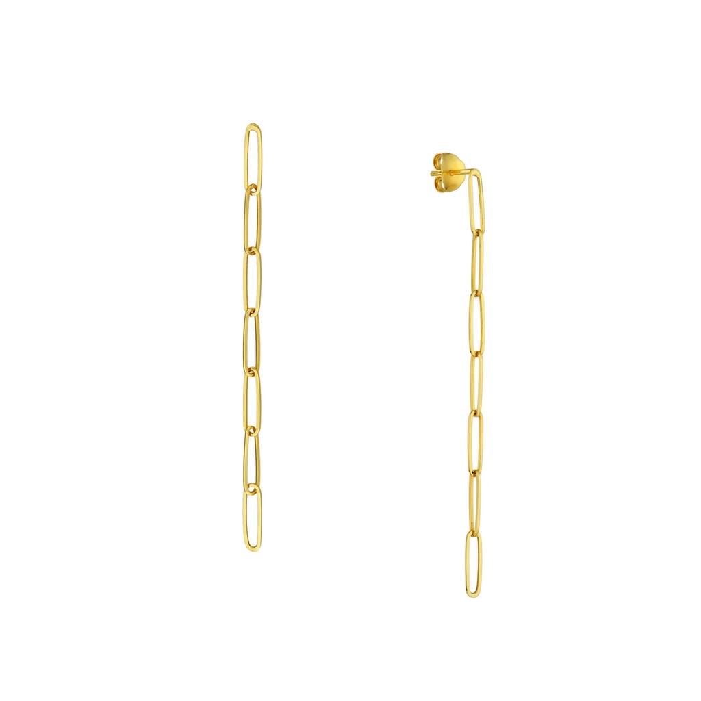 Curata 14k Yellow Gold 60x5mm Paperclip Long Dangle Post Earrings