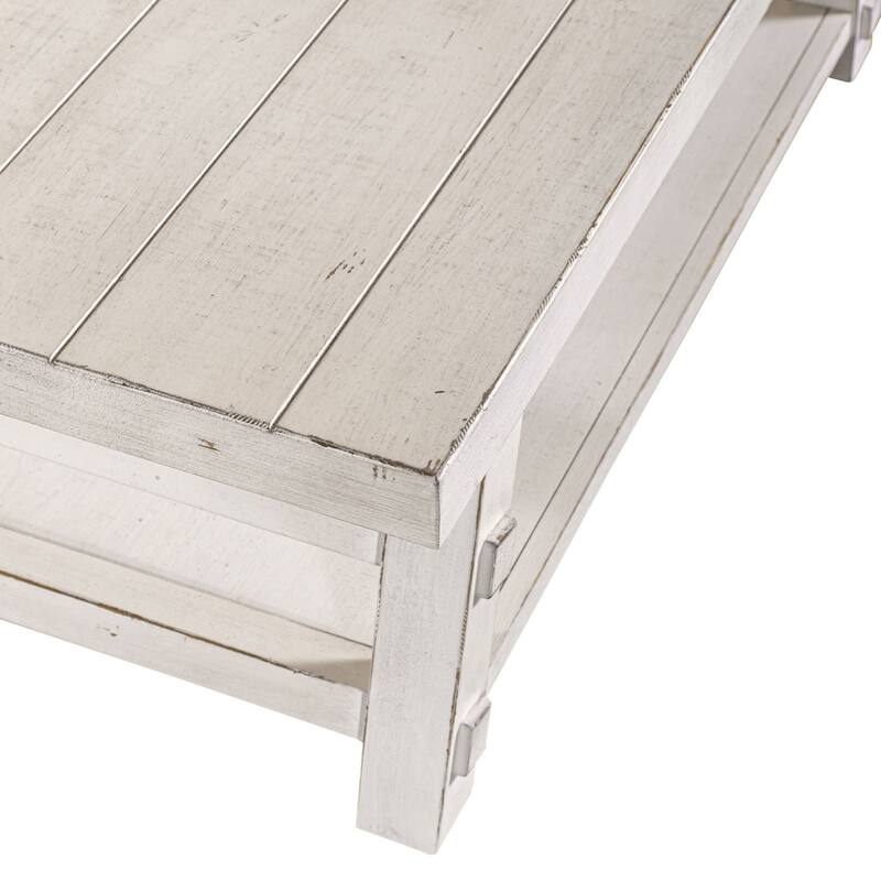 Modern Farmhouse Flea Market White Distressed Oversized Square Cocktail Table
