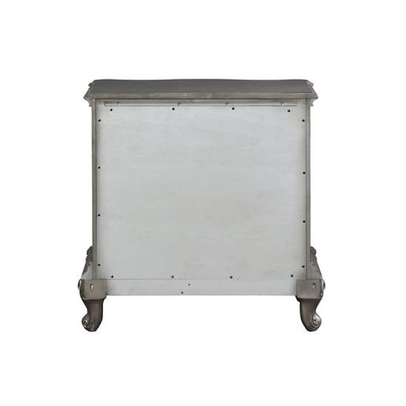 Wooden Nightstand with 2 Drawers in Antique Platinum Finish