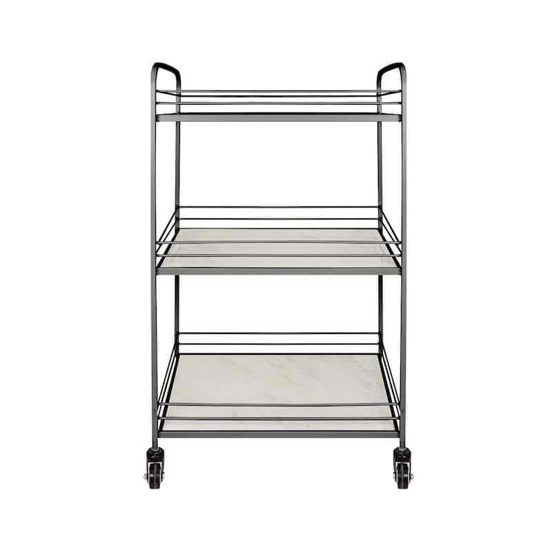 DesignStyles 3 Shelf Metal Cart with Tile Shelves and Wheels