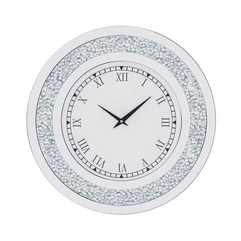 Glam Crush Diamond Inlay Round Wall Clock Decorative Mirror Clock