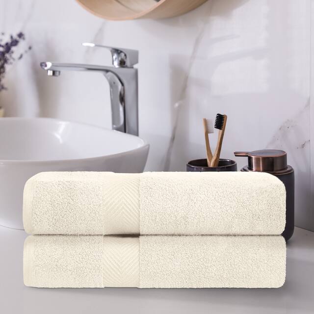 Miranda Haus Absorbent Zero Twist Cotton Bath Towel (Set of 2) - Ivory