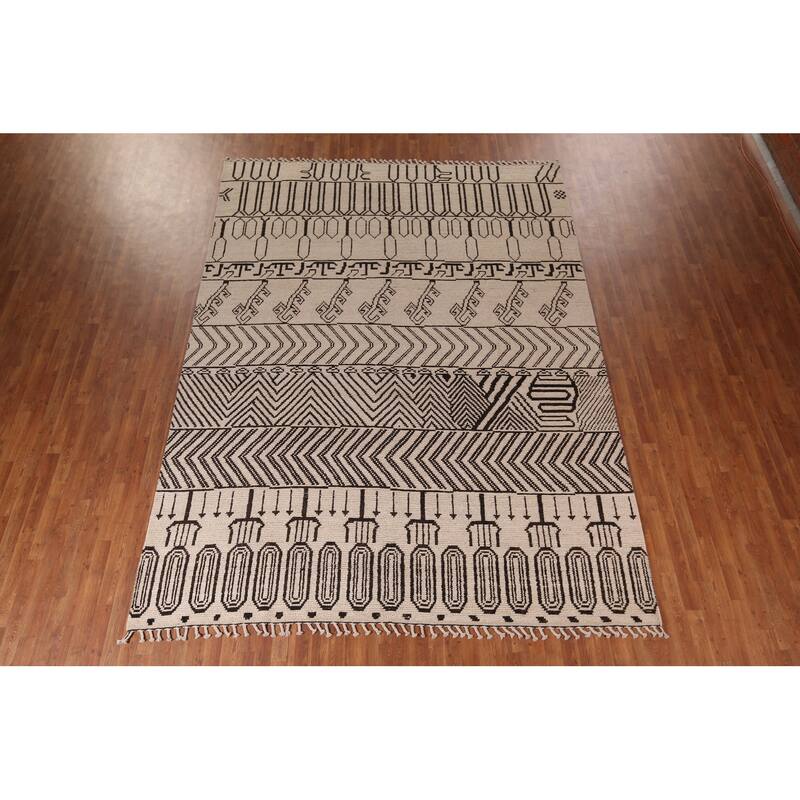 Moroccan Oriental Area Rug Hand-Knotted Contemporary Wool Carpet - 8'11"x 12'0"