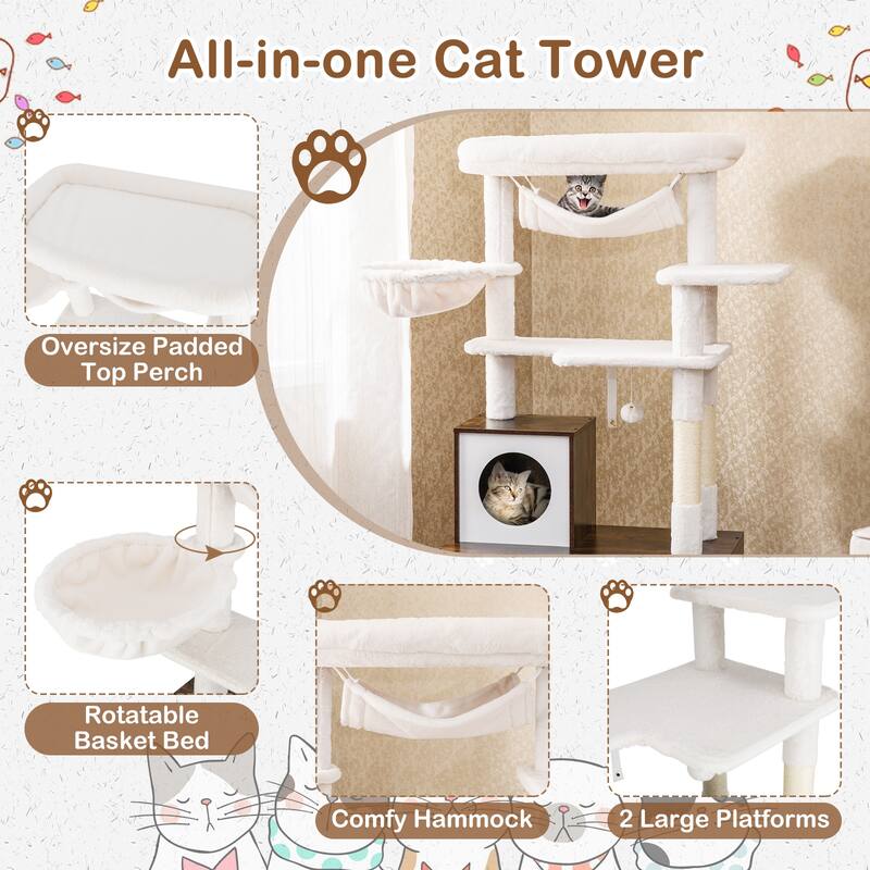 Gymax 59 inch Cat Tree w/ Litter Box Enclosure w/ Hidden Washroom