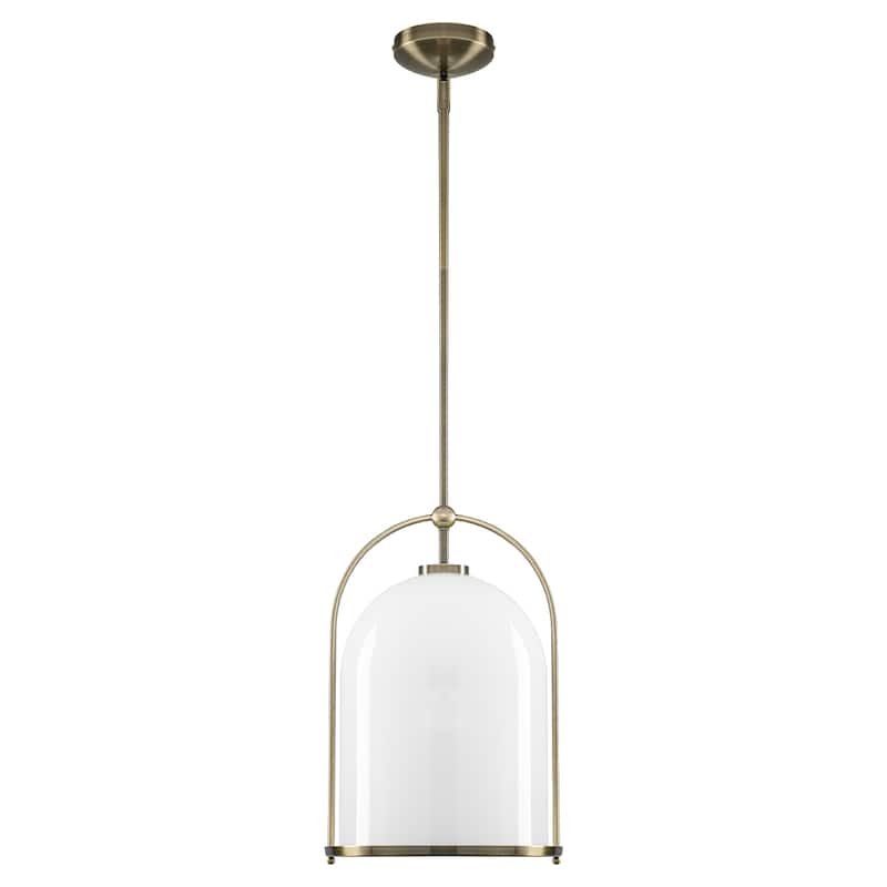 Brushed Gold Bucket Pendant Light with White Glass Dome Bedroom Foyer - Dia.11.02-in