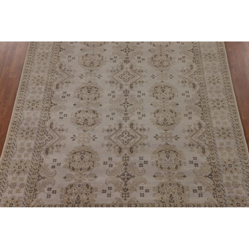 Geometric Oushak Indian Area Rug Handmade Wool Carpet - 7'11"x 9'9"