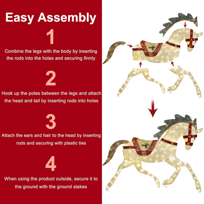 Puleo International 42" Pre-Lit Outdoor Horse Christmas Decor with 160 Warm White Twinkling LED Lights
